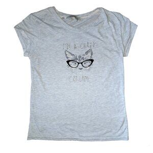 Women Cat Lady Adorable Gray Relaxed Fit T-Shirt | Love to lounge | Size: Small